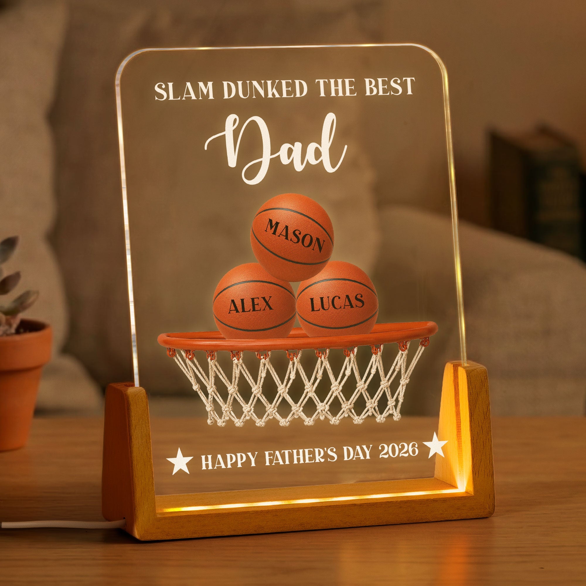 Slam Dunked The Best Basketball Dad - Personalized 3D Led Light - Gift For Dad, Soccer Lovers VD01