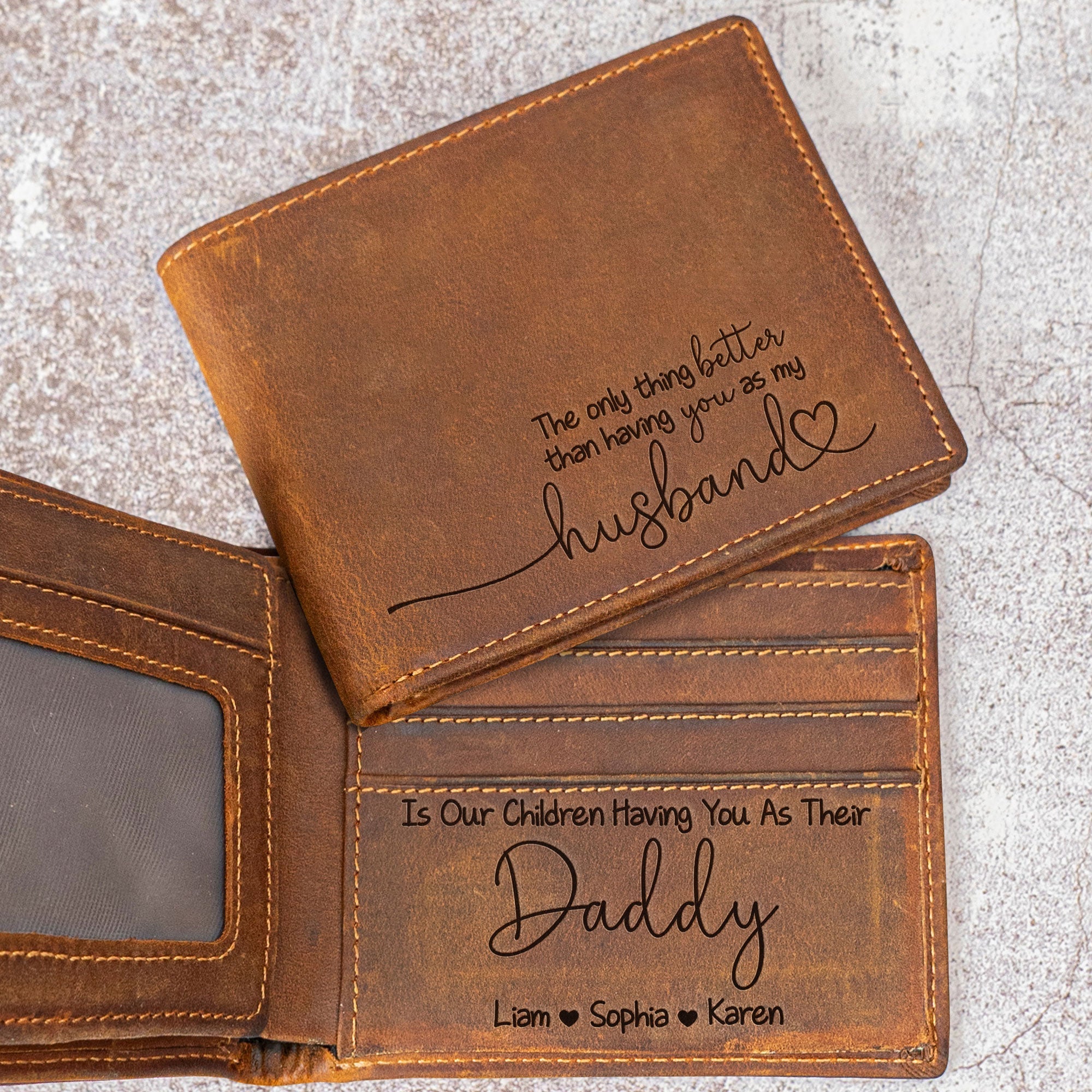 Father_s Day Gifts From Wife Having You As A Dad Personalized Leather Wallet_1
