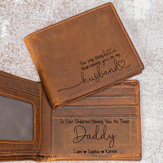 Father_s Day Gifts From Wife Having You As A Dad Personalized Leather Wallet_1
