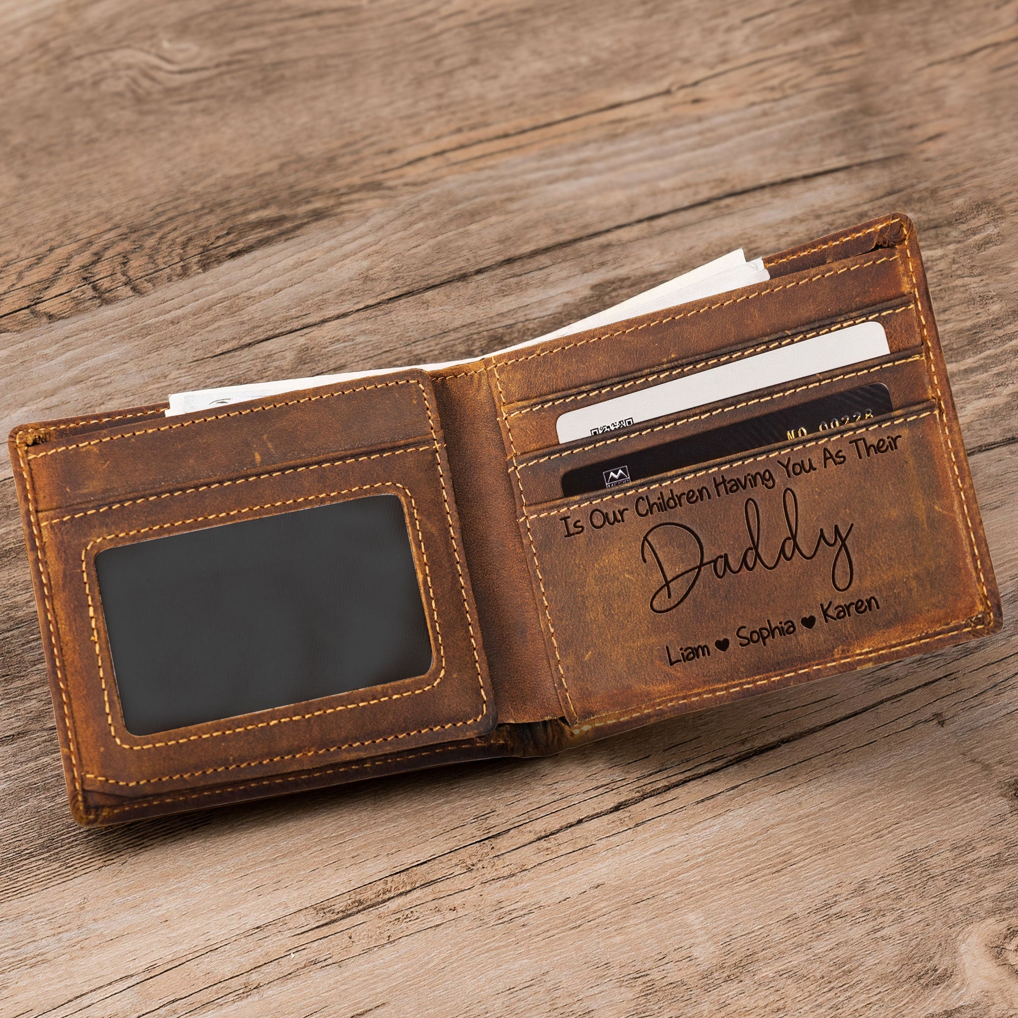 Father_s Day Gifts From Wife Having You As A Dad Personalized Leather Wallet_2