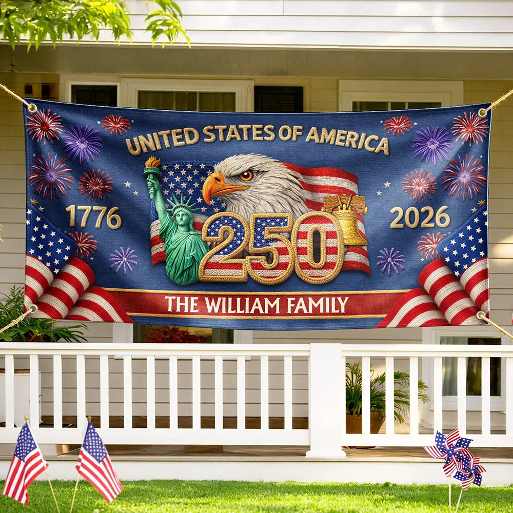 FauxEmbroideryEffectAmerica250thAnniversaryFamilyName PersonalizedHorizontalBanner DH343 CLA2674 MKdef