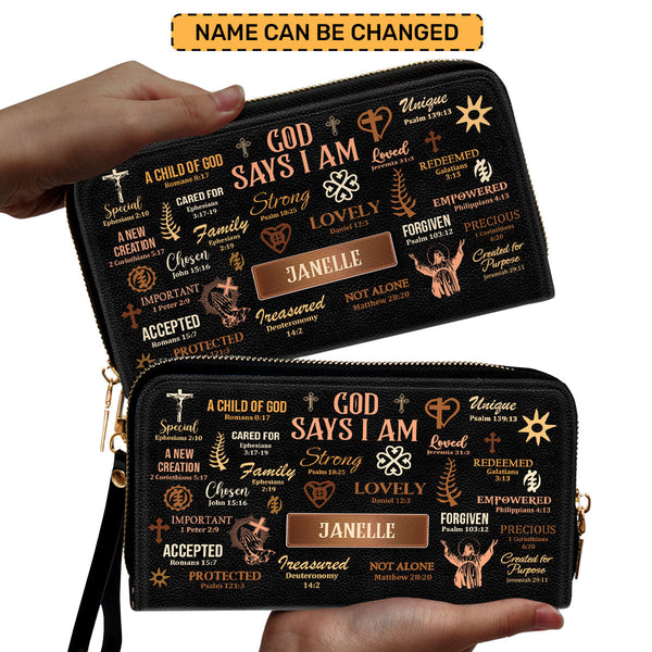 God Says I Am - Personalized Leather Wallet HN02