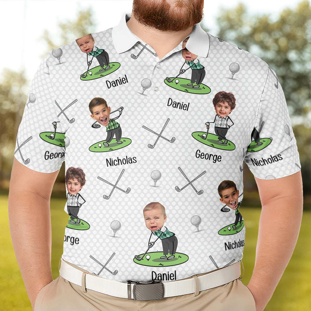 Golf Lovers Golf Dad Custom Funny Face Personalized Photo Polo Shirt_1