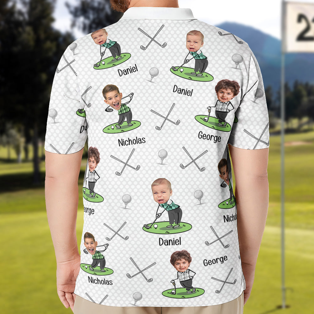 Golf Lovers Golf Dad Custom Funny Face Personalized Photo Polo Shirt_2