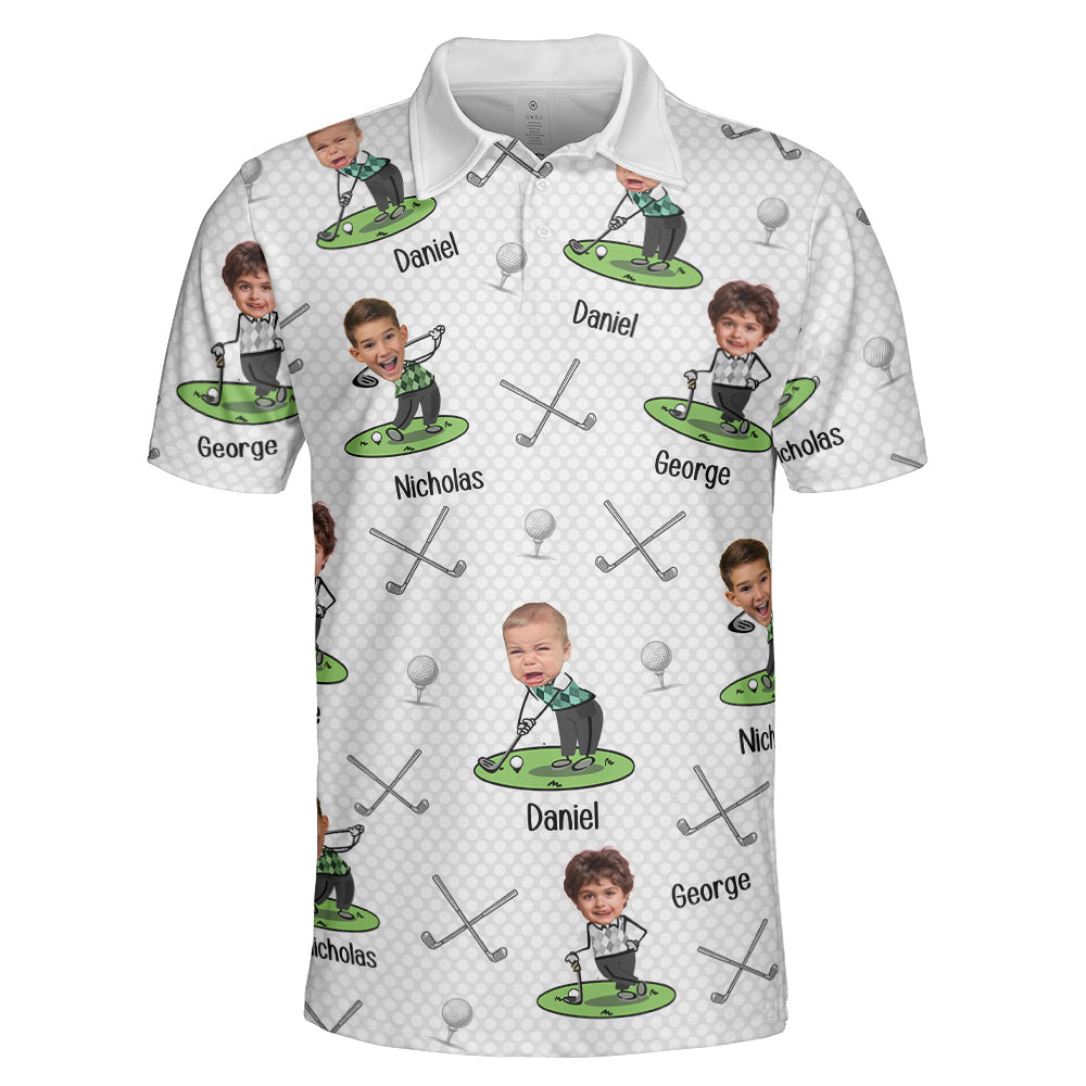 Golf Lovers Golf Dad Custom Funny Face Personalized Photo Polo Shirt_3