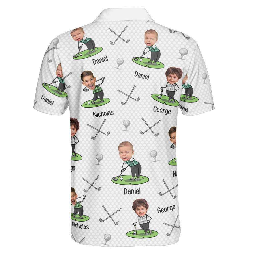 Golf Lovers Golf Dad Custom Funny Face Personalized Photo Polo Shirt_4