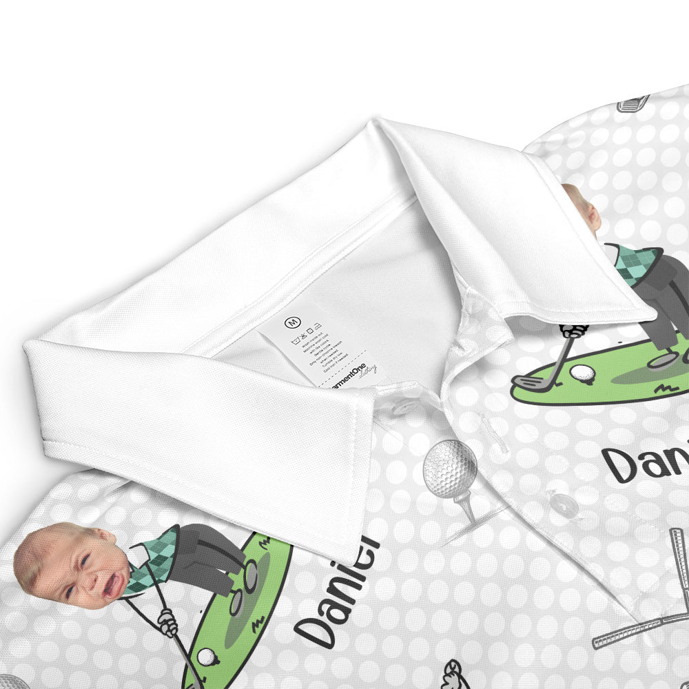 Golf Lovers Golf Dad Custom Funny Face Personalized Photo Polo Shirt_5