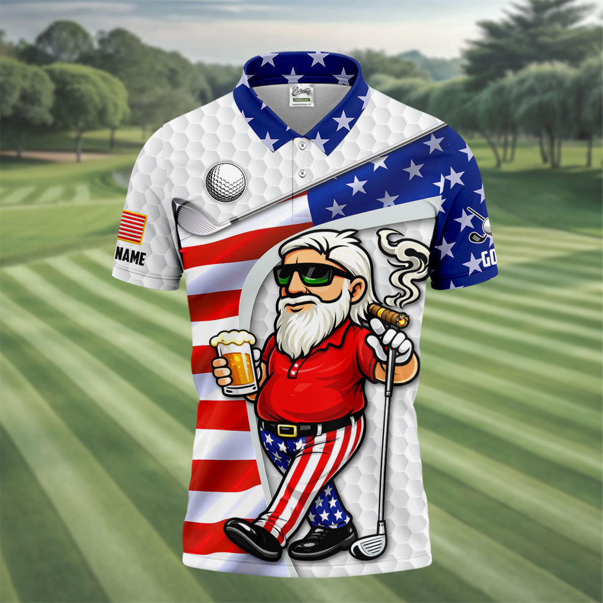 GolfAndBeerPatrioticManGolfBallPattern4thOfJulyWhiteGolfShirt_250thAnniversaryGolfShirtsForMen2