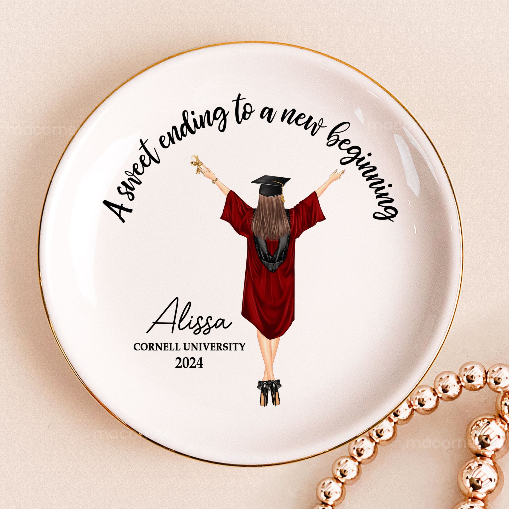 Graduation Gift A Sweet Ending To A New Beginning Personalized Circle Jewelry Dish_1