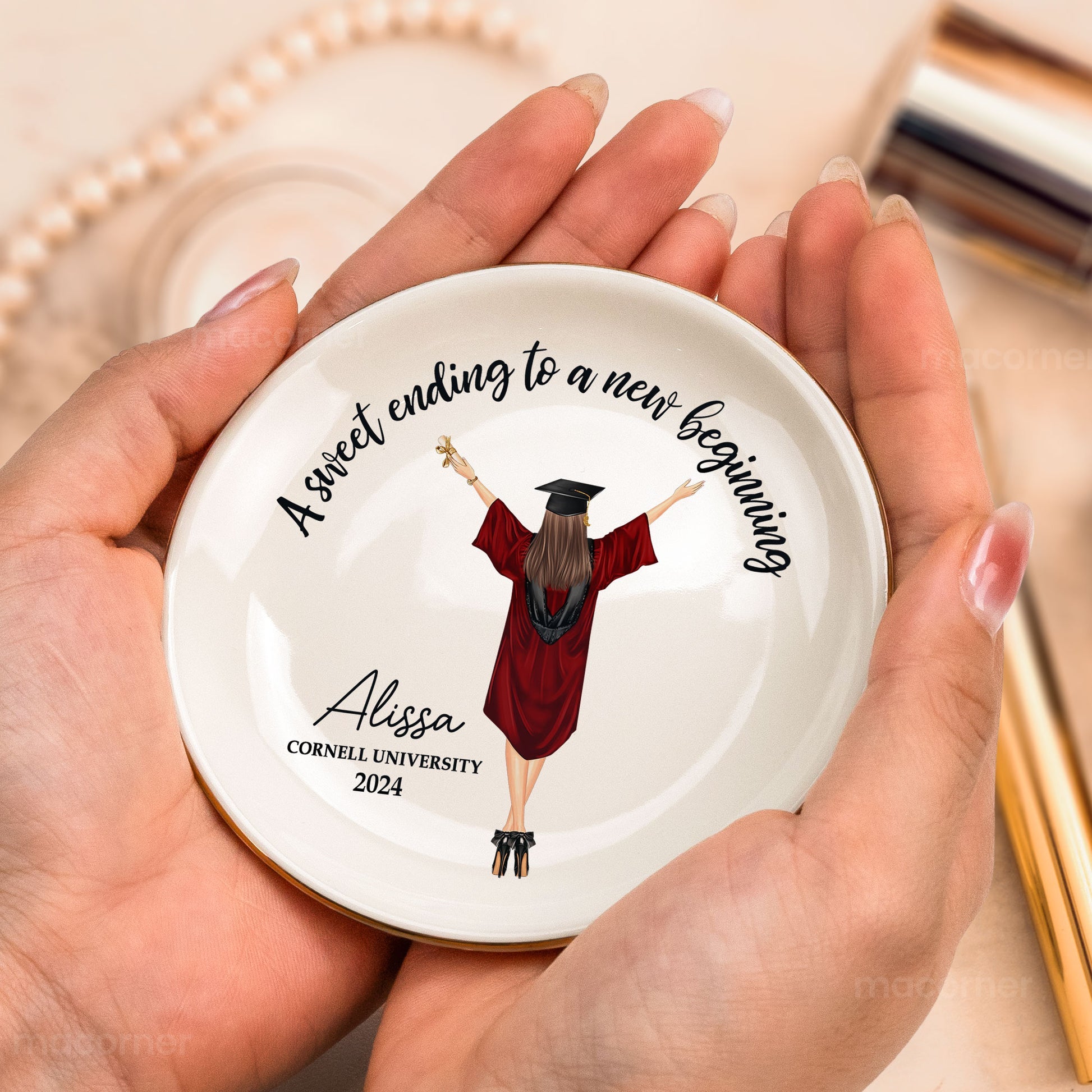 Graduation Gift A Sweet Ending To A New Beginning Personalized Circle Jewelry Dish_2