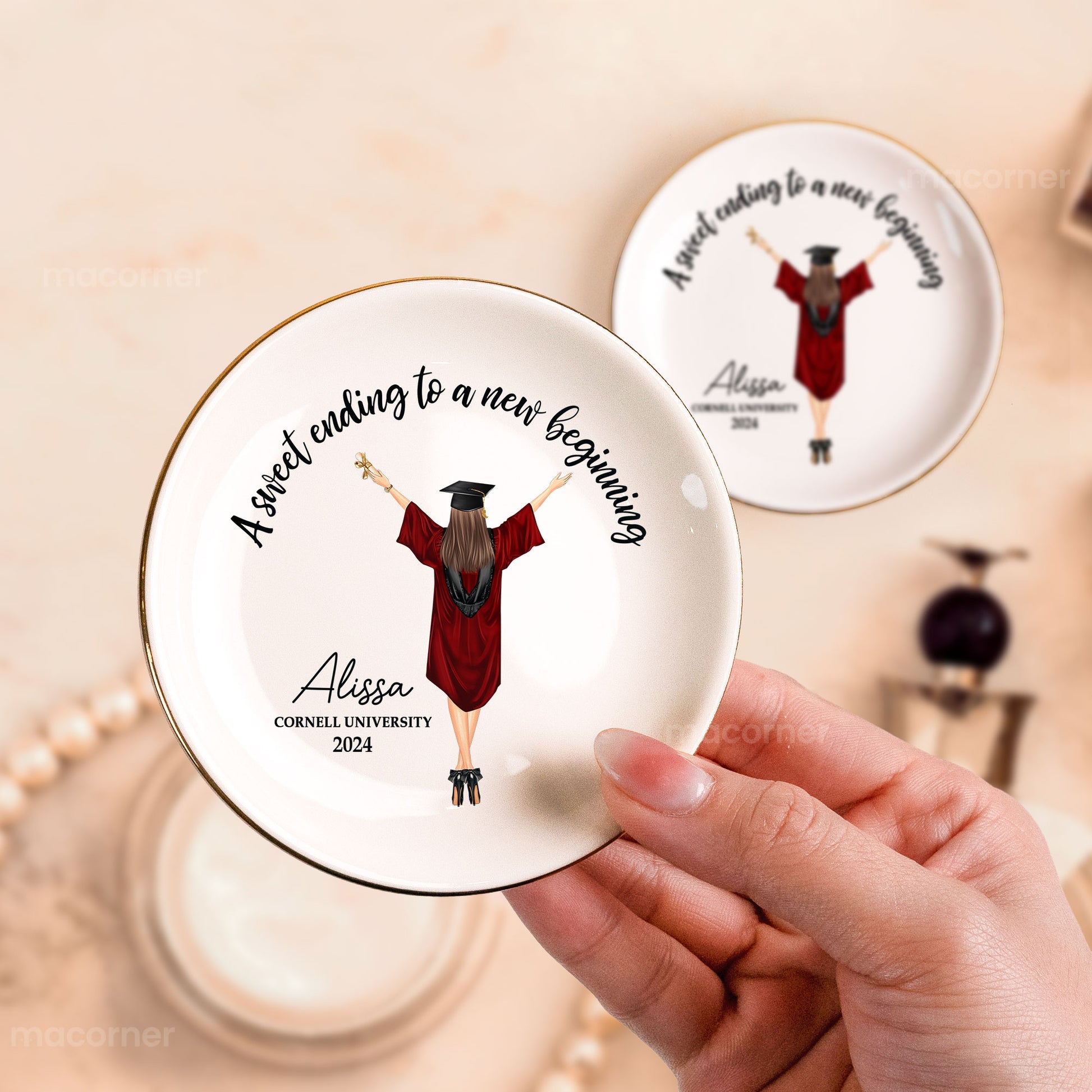Graduation Gift A Sweet Ending To A New Beginning Personalized Circle Jewelry Dish_3