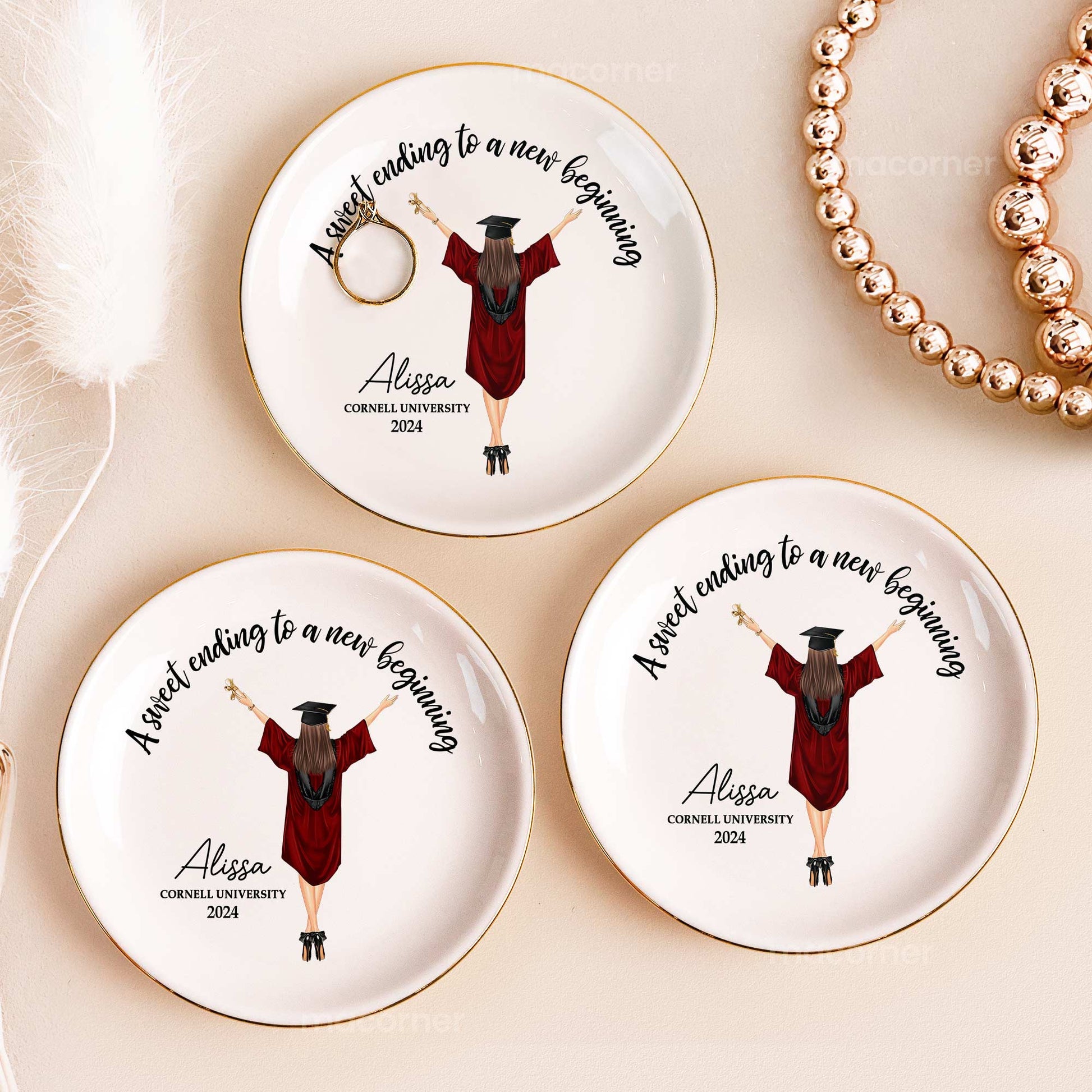 Graduation Gift A Sweet Ending To A New Beginning Personalized Circle Jewelry Dish_4