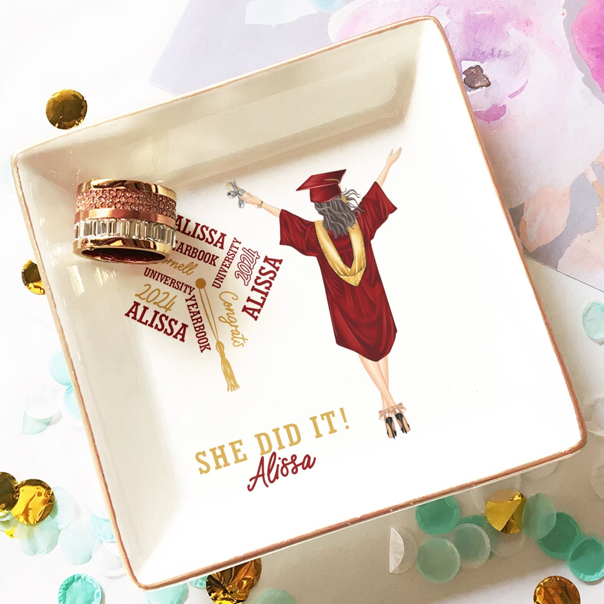 Graduation Gift She Did It Personalized Jewelry Dish_3