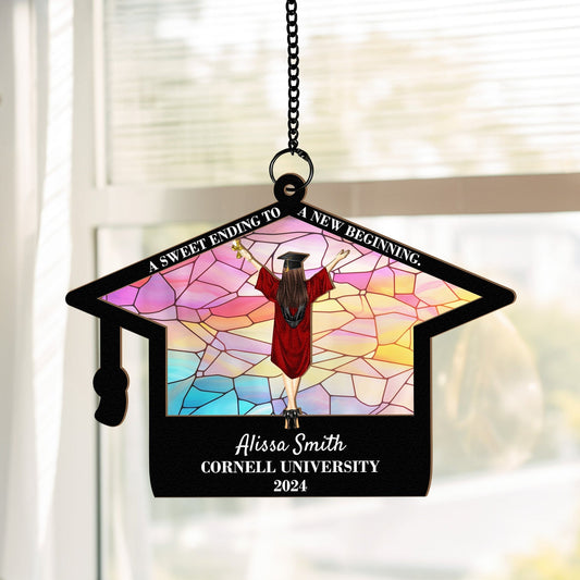 Graduation Gifts A New Beginning Personalized Window Hanging Suncatcher Ornament_1