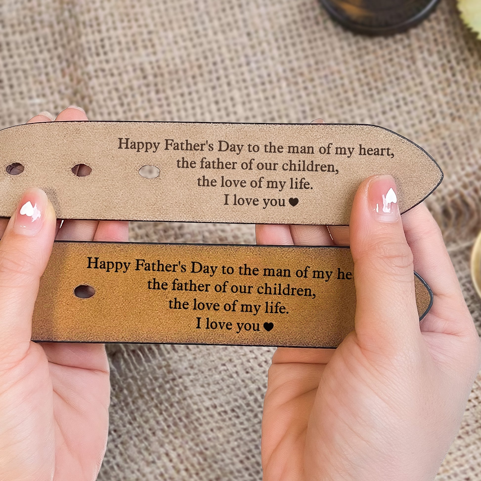 Happy Fathers Day To The Man Of My Heart Personalized Engraved Leather Belt_5