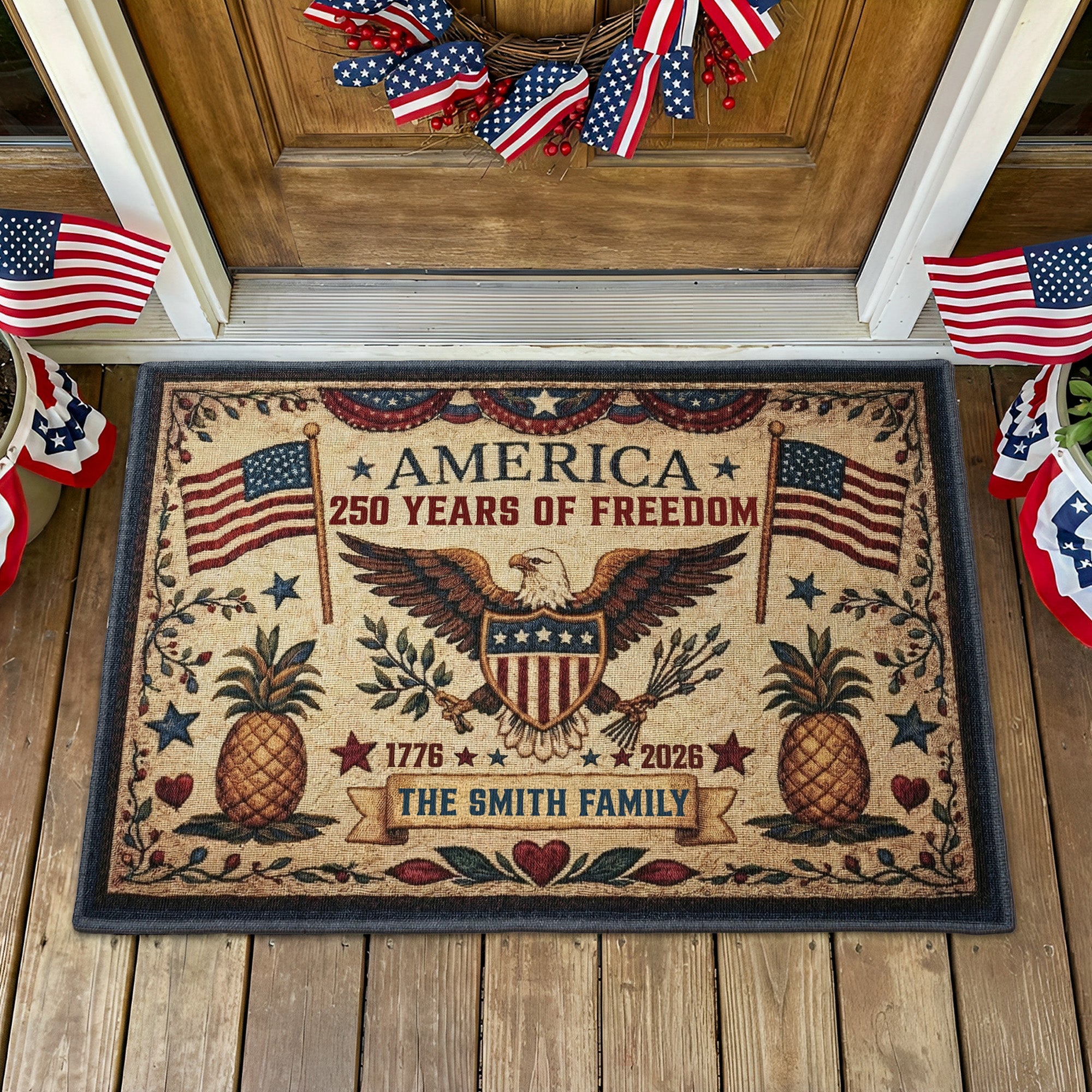 Happy250ThAnniversarySemiquincentennial PersonalizedDoormat1