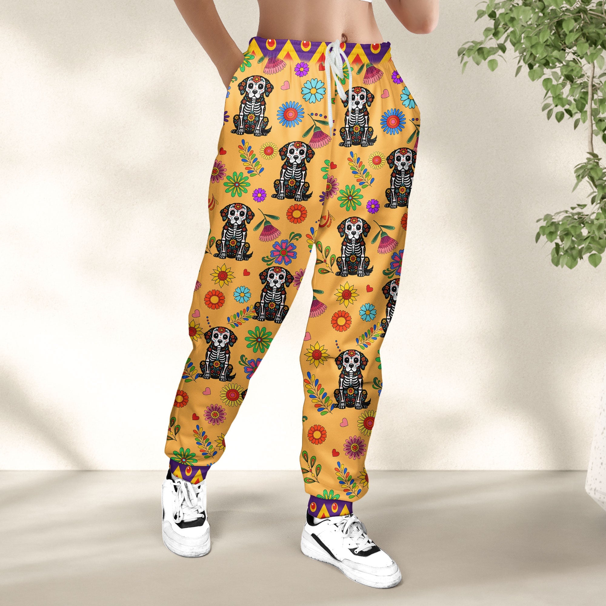 Hispanic Floral Pet Sugar Skull Halloween Day Of The Dead Personalized Sweatpants 4