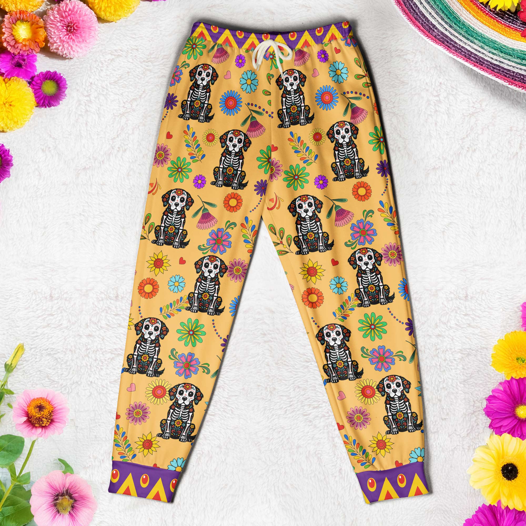 Hispanic Floral Pet Sugar Skull Halloween Day Of The Dead Personalized Sweatpants_1