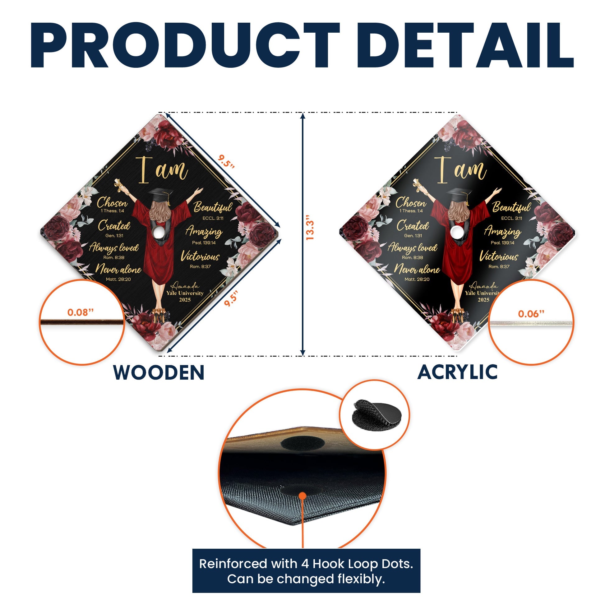 I Am Chosen Created Loved Personalized Graduation Cap Topper 6