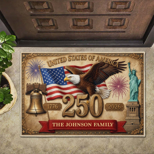 America Our Family Bald Eagle And Liberty Bell - Personalized Doormat - Gift For Patriots HN02