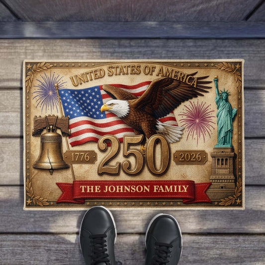America Our Family Bald Eagle And Liberty Bell - Personalized Doormat - Gift For Patriots HN02