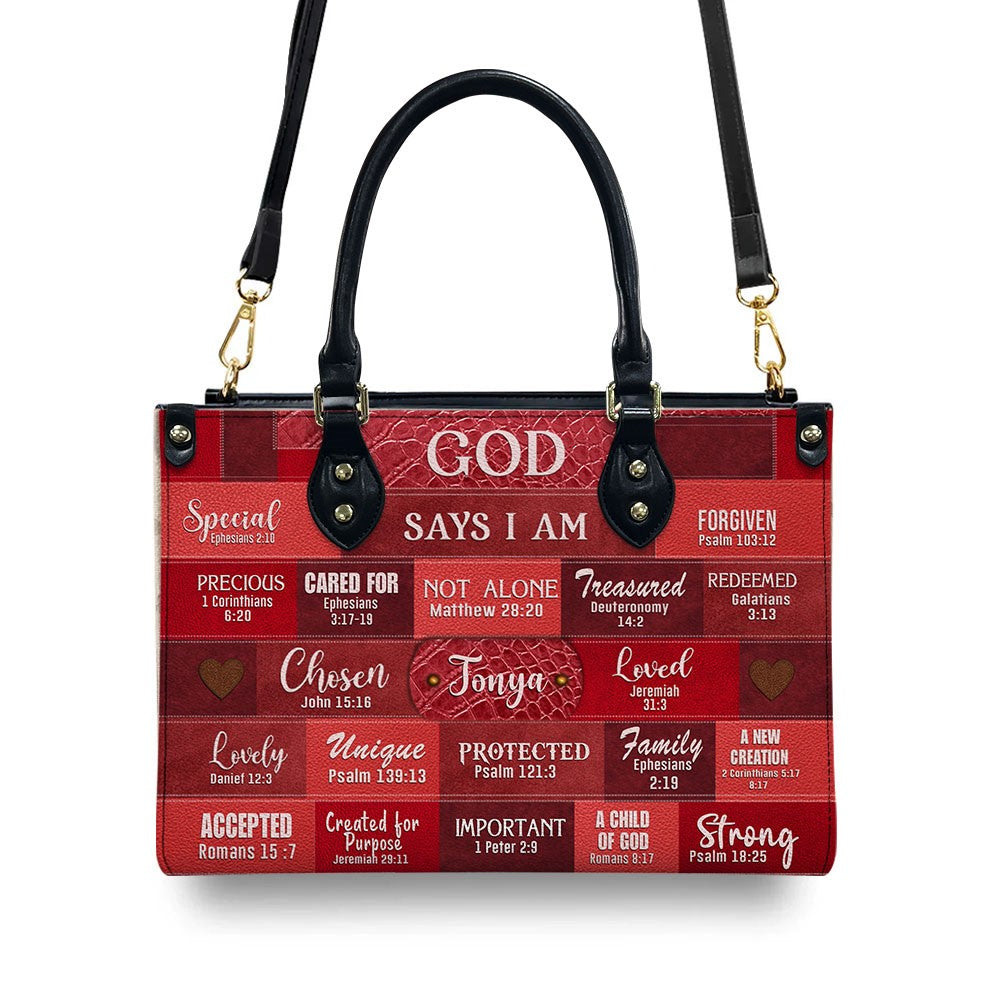 InspirationalScriptureLeatherHandbag CustomNameCHRISTIANARTBAGTote GODSaysIAmRedLeatherHandbagFamilyStore5