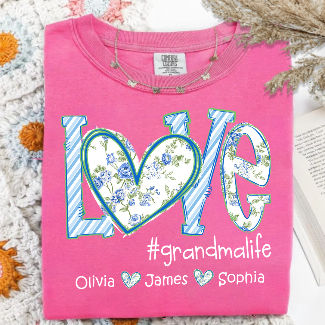 Love grandmalife Personalized Grandma Shirt Floral Print Comfort Colors Tee Custom Grandmother Gift with Grandkids Names_Crunchberry_S 1 oo5nw