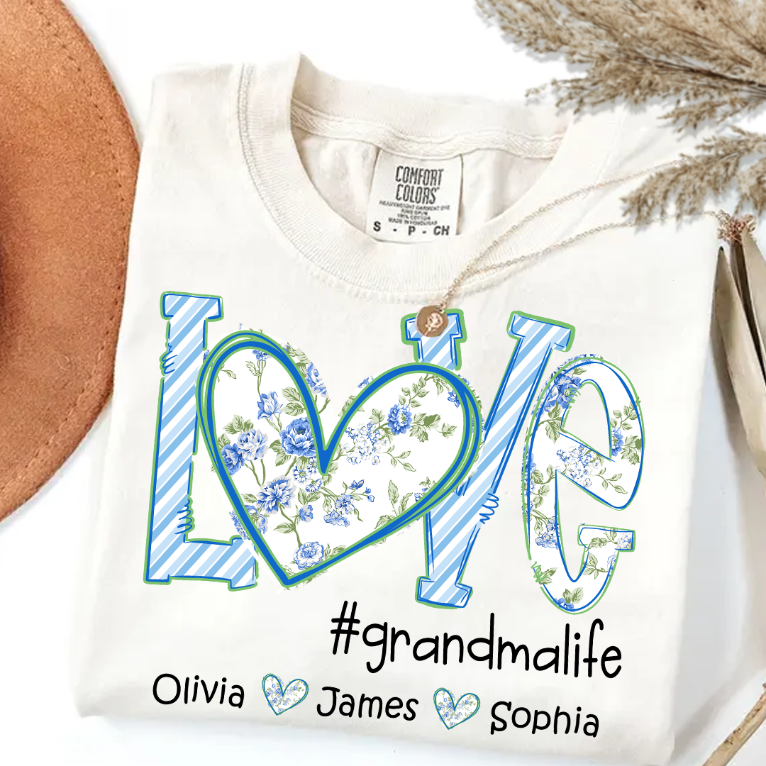 Love grandmalife Personalized Grandma Shirt Floral Print Comfort Colors Tee Custom Grandmother Gift with Grandkids Names_White_S 1 gpsX1