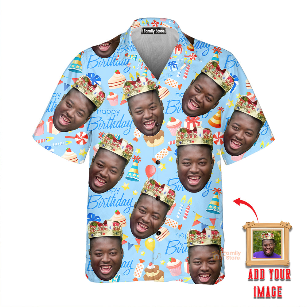 Custom  Photo Funny Face Happy Birthday Gifts On Blue - Hawaiian Shirt