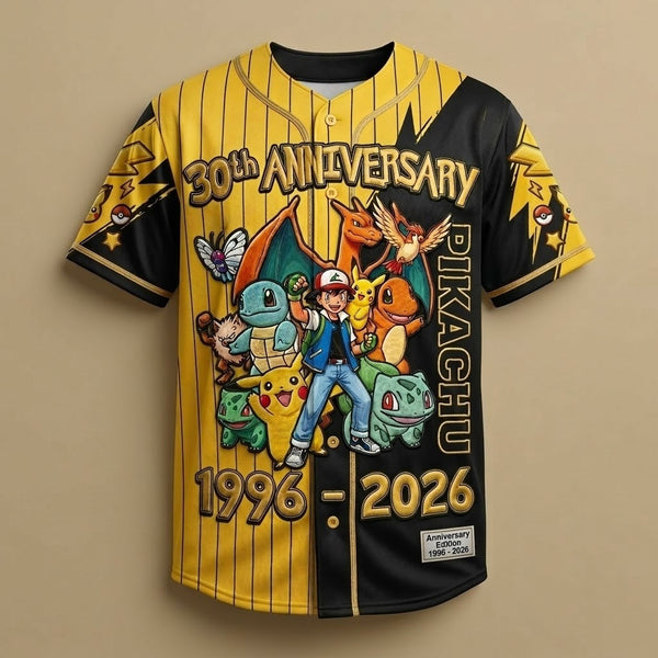 PoMo Celebrate 30 Years Of Catching Them All - Personalized Baseball Jersey For Adult, Kid, Toddler - Anniversary Gift For Movie Fans NL122