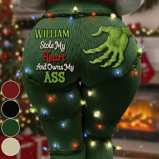 Grch Funny Naughty Stole My Heart Owns My A$$ Christmas Gift For Her - Personalized Leggings