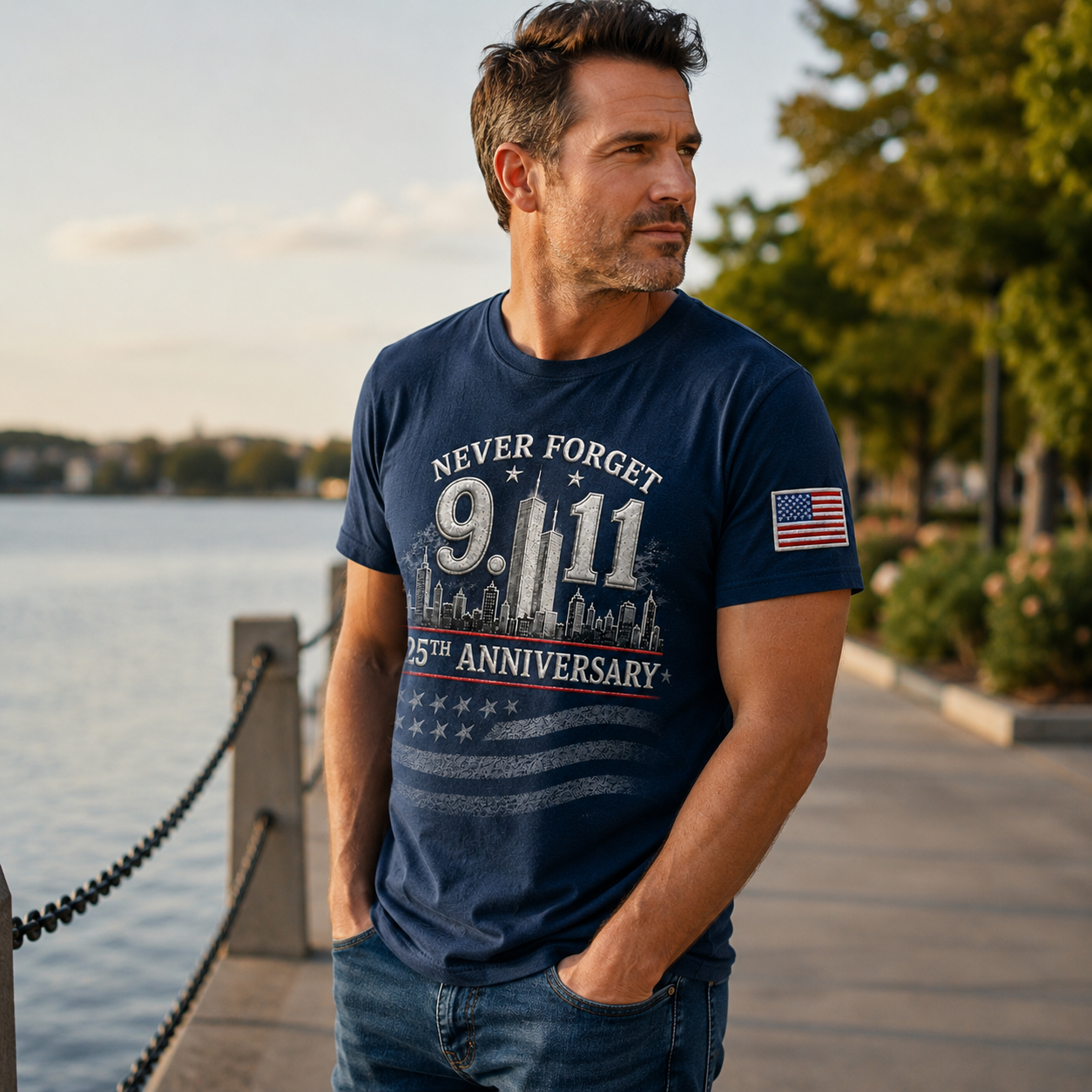 Never Forget 9.11 Memorial 25th Anniversary Patriotic USA Tribute Gift - Personalized Shirt