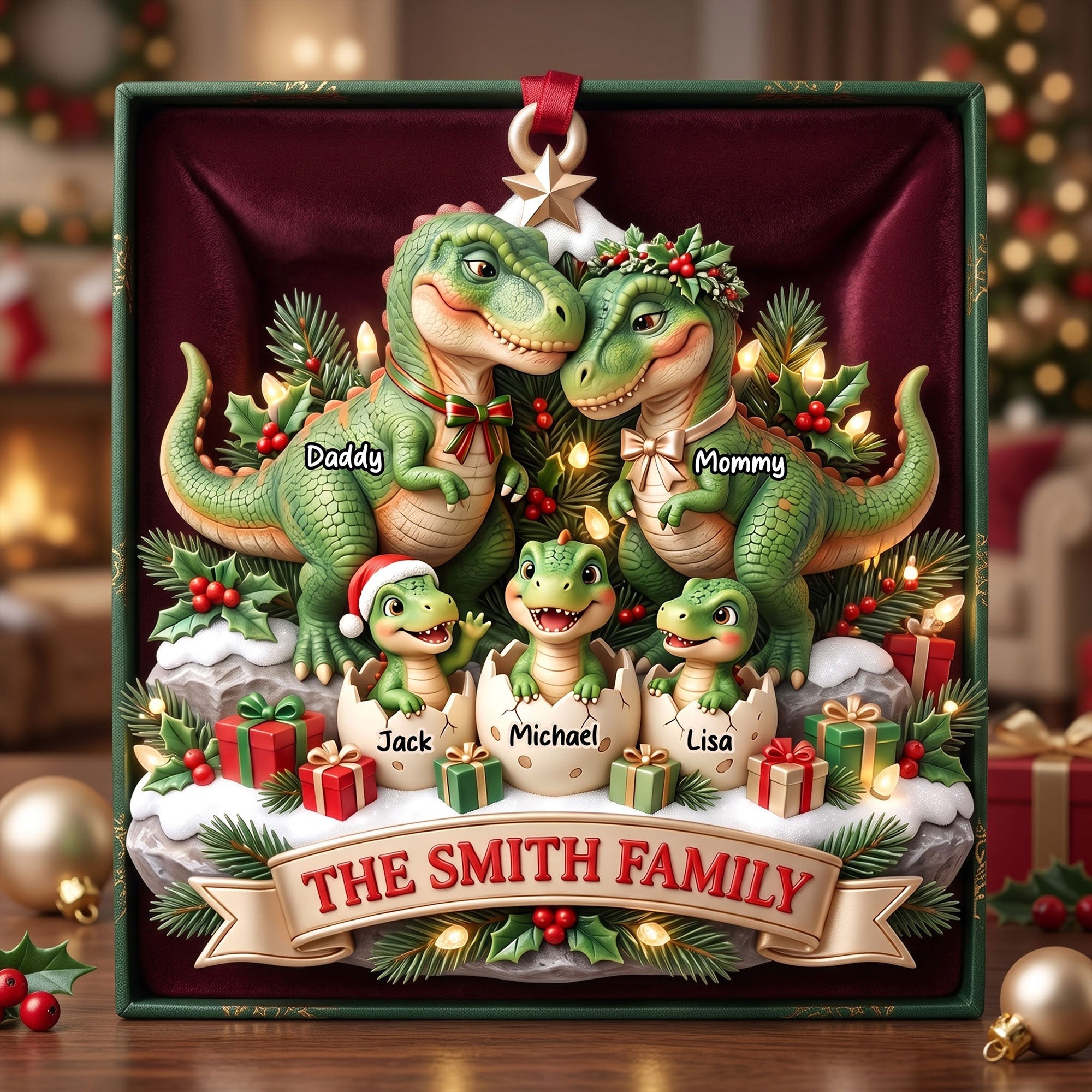 Dinosaur Family Christmas Gifts For Family - Personalized Acrylic Ornament HN02