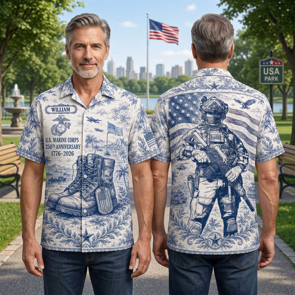 Toile De Jouy Veteran Celebrate America 250th Anniversary - Personalized Hawaiian Shirt - Gifts For Veterans LA02