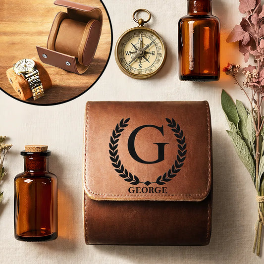 MonogramNameSimpleKeepsake PersonalizedLeatherWatchCase DH245 HAL3904 mkdef