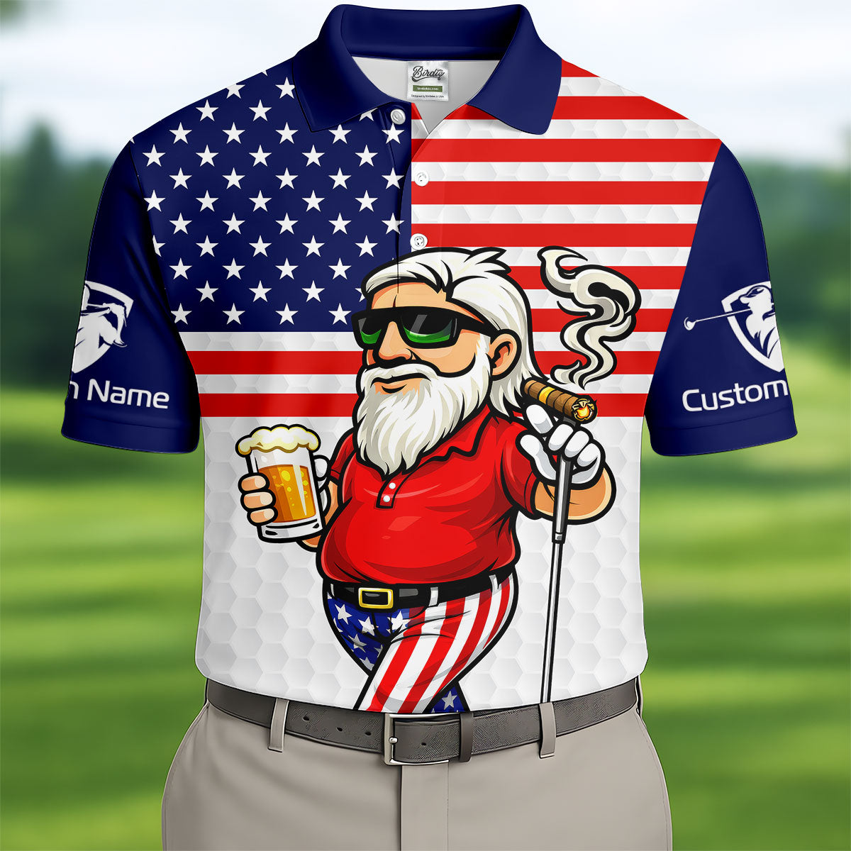 MyDrinkingTeamHasAGolfingProblemPatrioticManGolfAndBeer250Years4thOfJulyGolfShirtsForMen2