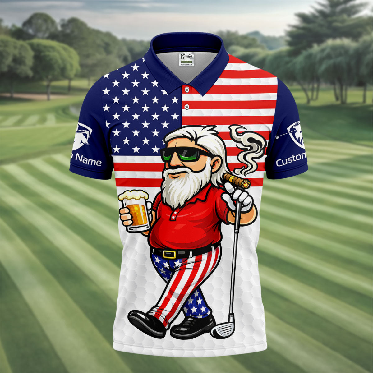 MyDrinkingTeamHasAGolfingProblemPatrioticManGolfAndBeer250Years4thOfJulyGolfShirtsForMen3