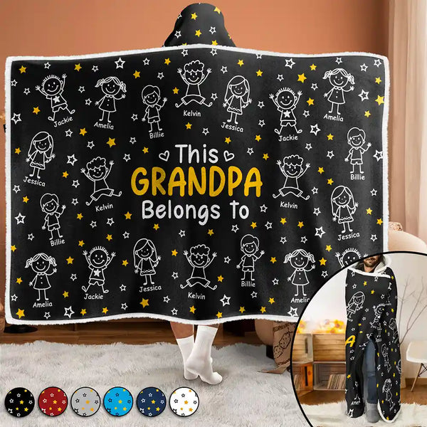 This Grandpa Grandma Belongs To Kids Pet - Personalized Wearable Hooded Blanket PT02