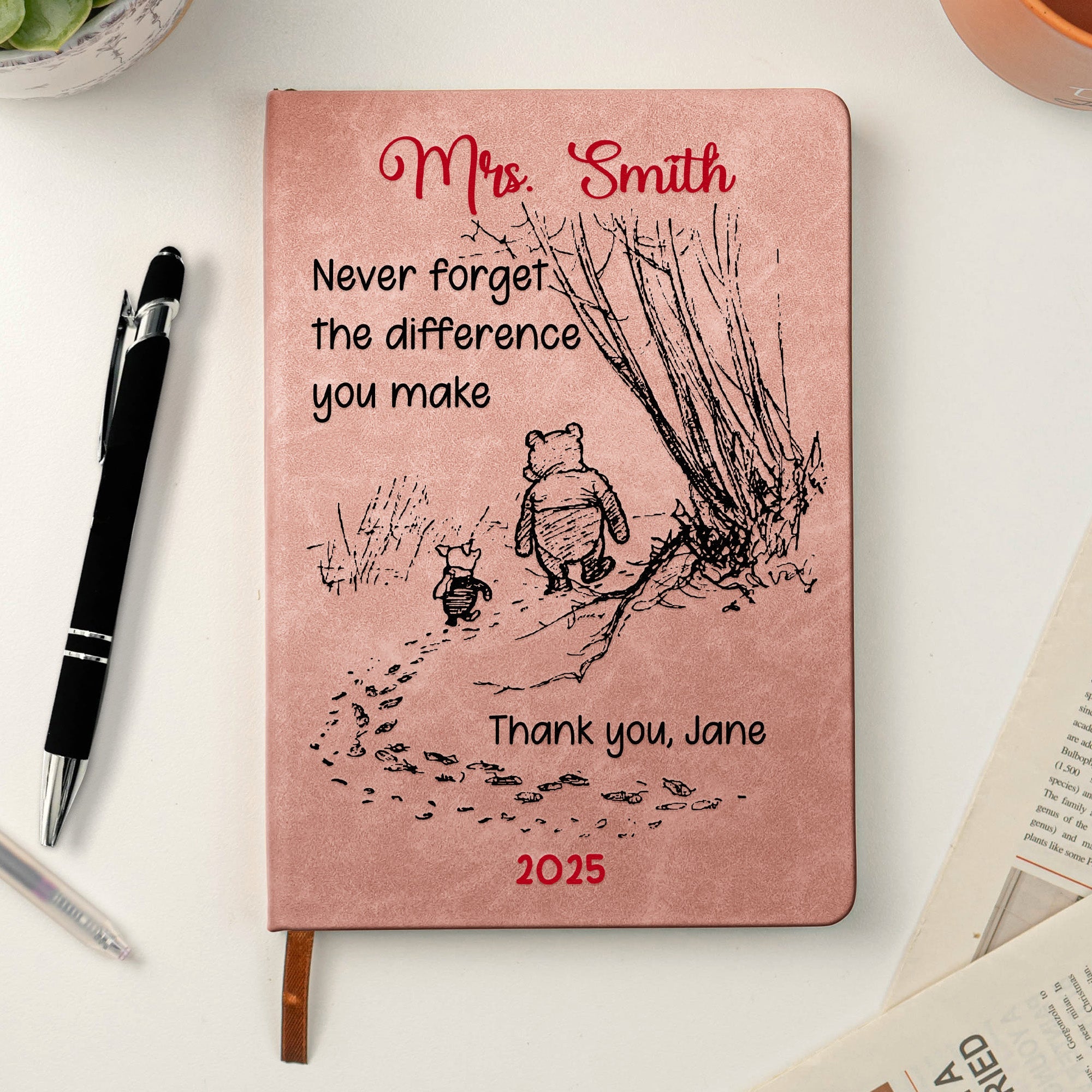 Never Forget The Difference You Make Teacher Gift Personalized Leather Journal_1