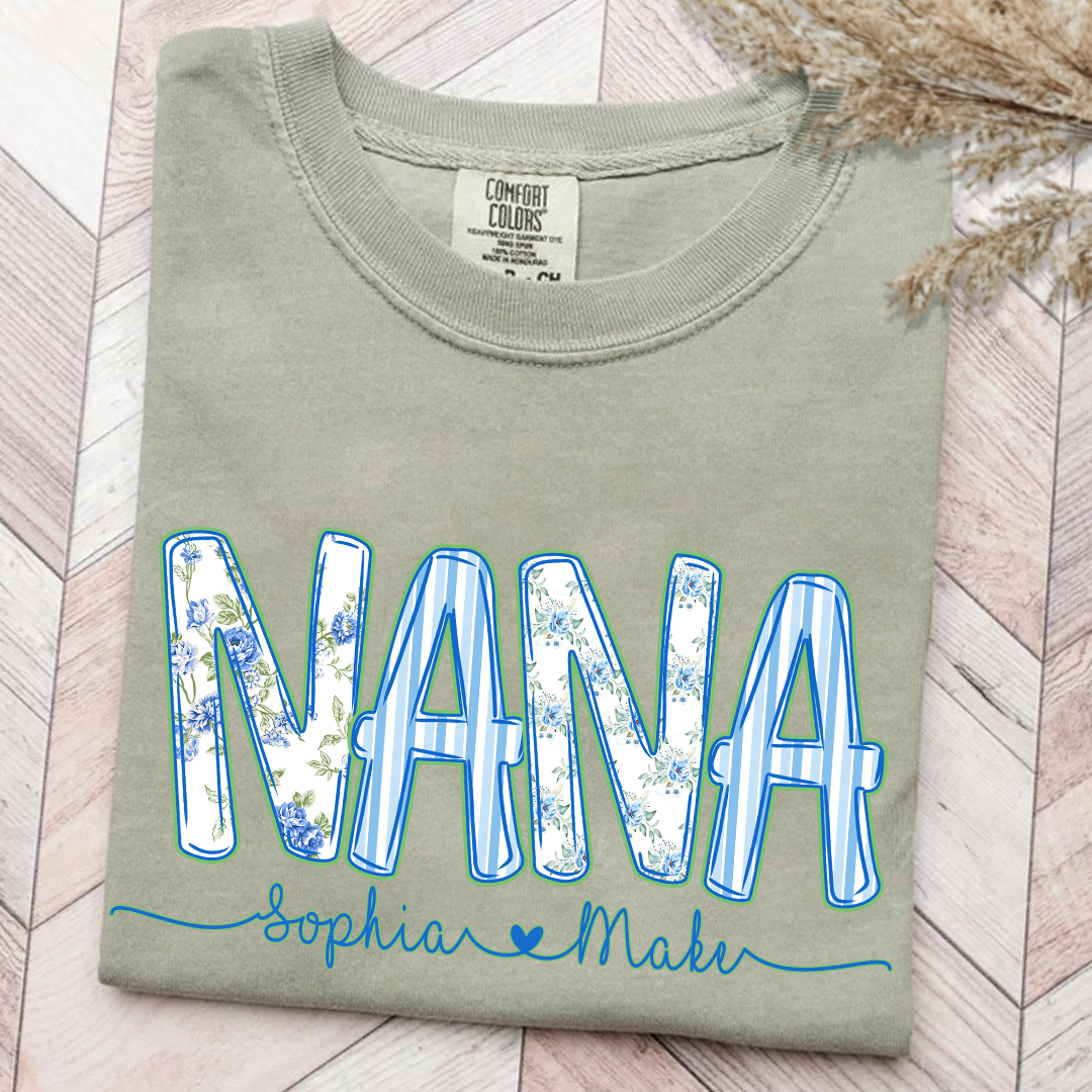 Personalized Nana Shirt Floral Print Comfort Colors Tee Custom Grandmother Gift with Grandkids Names_Sandstone_S 1 enIvx