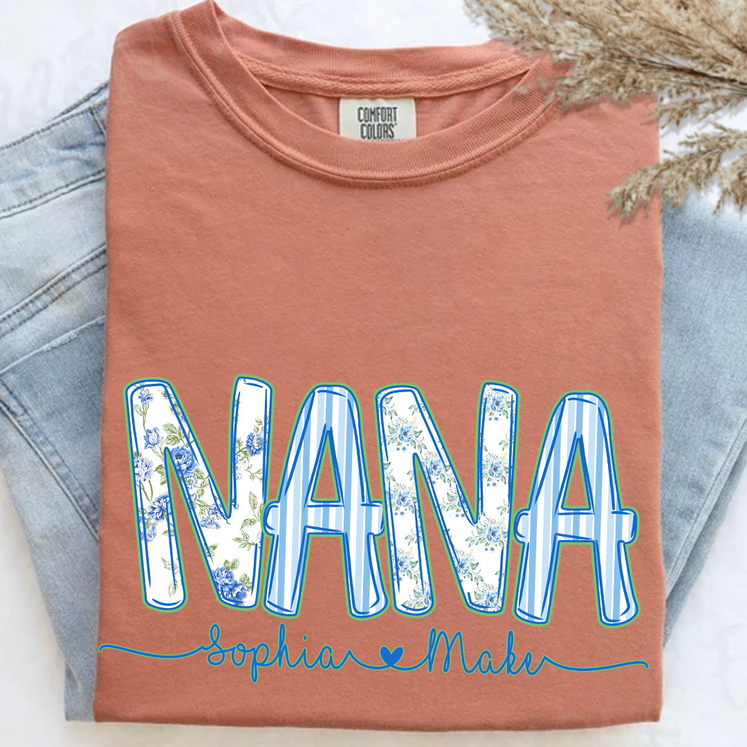 Personalized Nana Shirt Floral Print Comfort Colors Tee Custom Grandmother Gift with Grandkids Names_Terracotta_S 1 Up5iS