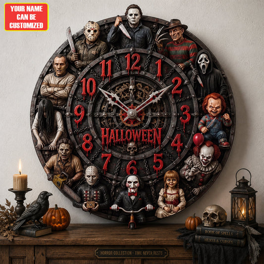 Horror Time - Personalized Wall Hanging Clock - Gift For Horror Lovers, Halloween NL122