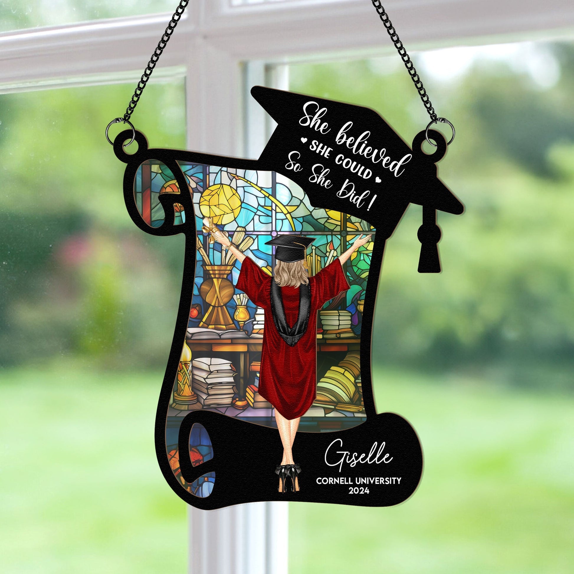 She Believed She Could So She Did_ Personalized Window Hanging Suncatcher Ornament_3