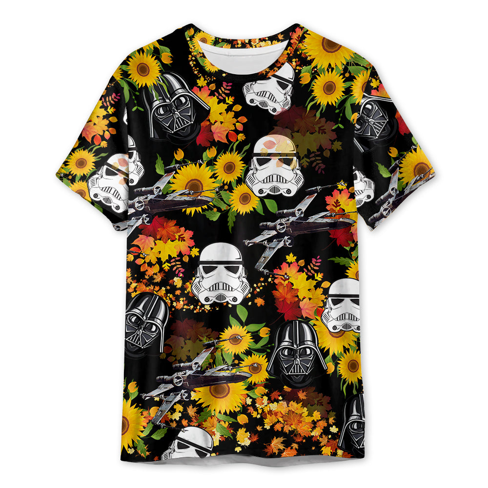StarWarsDarthVaderStormtrooperHelmetAutumnWildSunflowers Unisex3DT shirt OwlOhh_5946_1