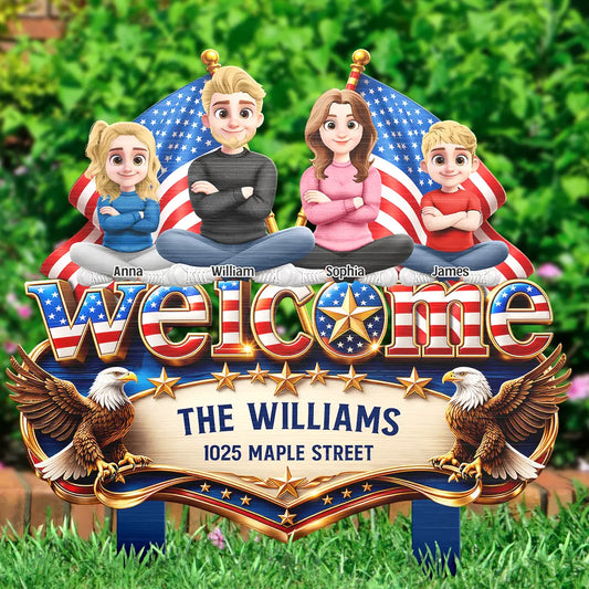 StarsAndStripesWelcomeToOurHome PersonalizedMetalGardenStake YM234 IMA153 DEF