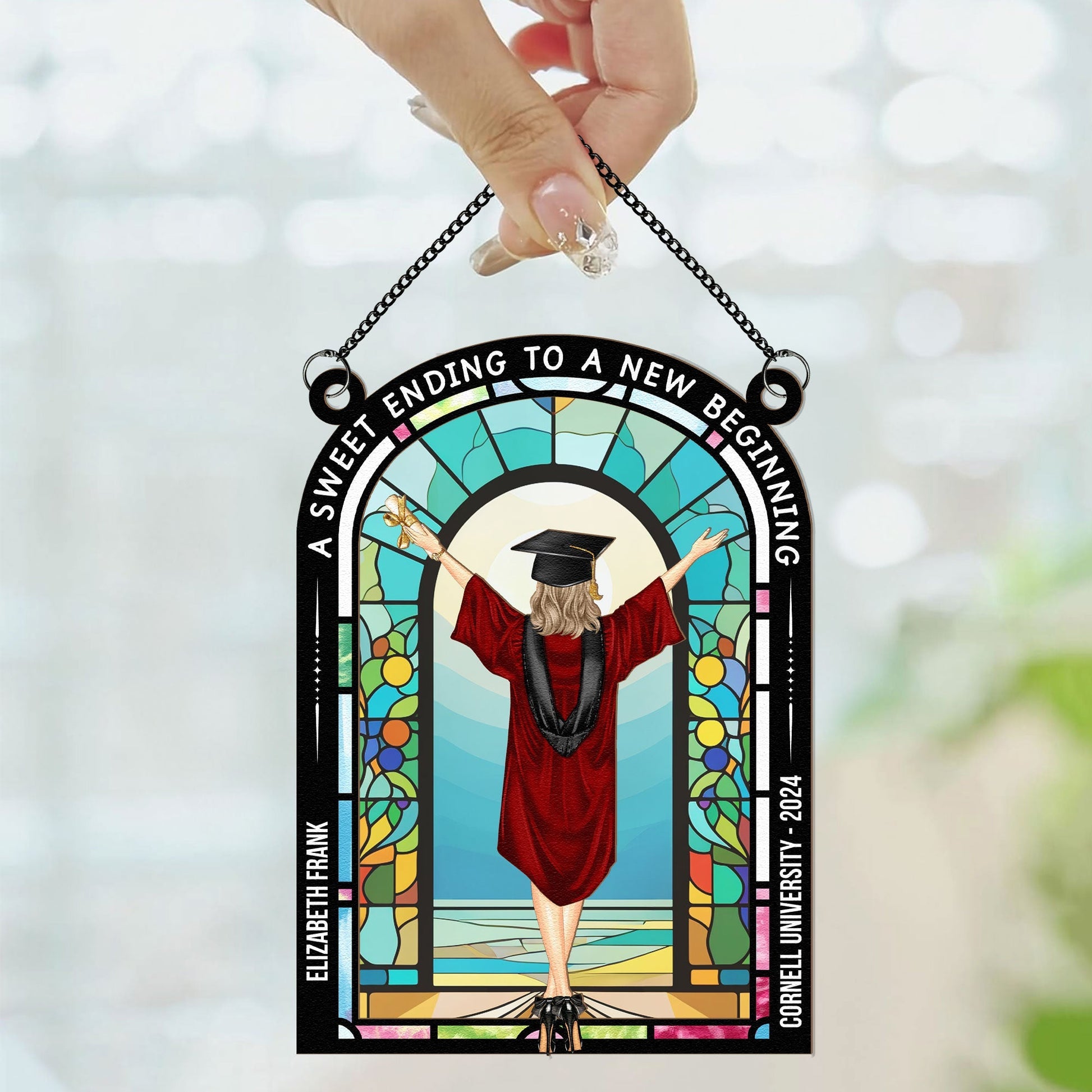Sweet Ending To New Beginning Personalized Window Hanging Suncatcher Ornament_2