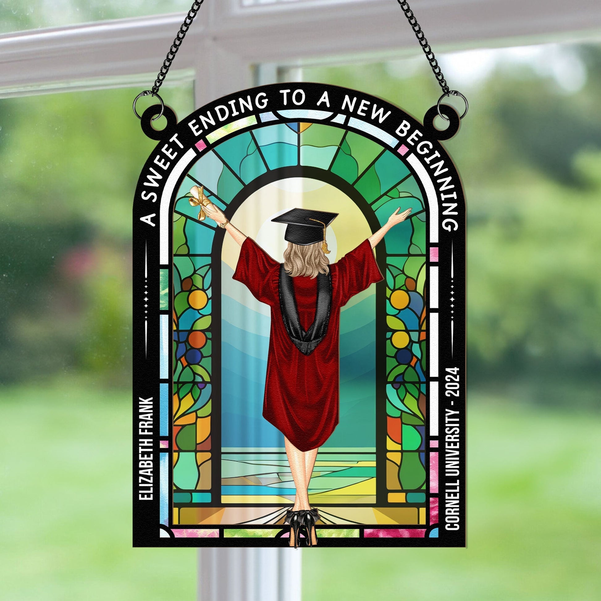 Sweet Ending To New Beginning Personalized Window Hanging Suncatcher Ornament_3