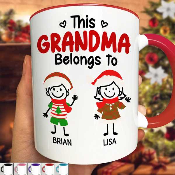 This Grandpa Grandma Belongs To Christmas Kid Stick Figures - Personalized Accent Mug PT02