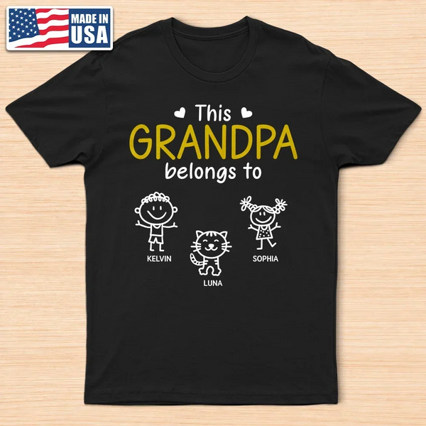 This Grandpa Belongs To Kid Stick Figures - Personalized T-Shirt PT02