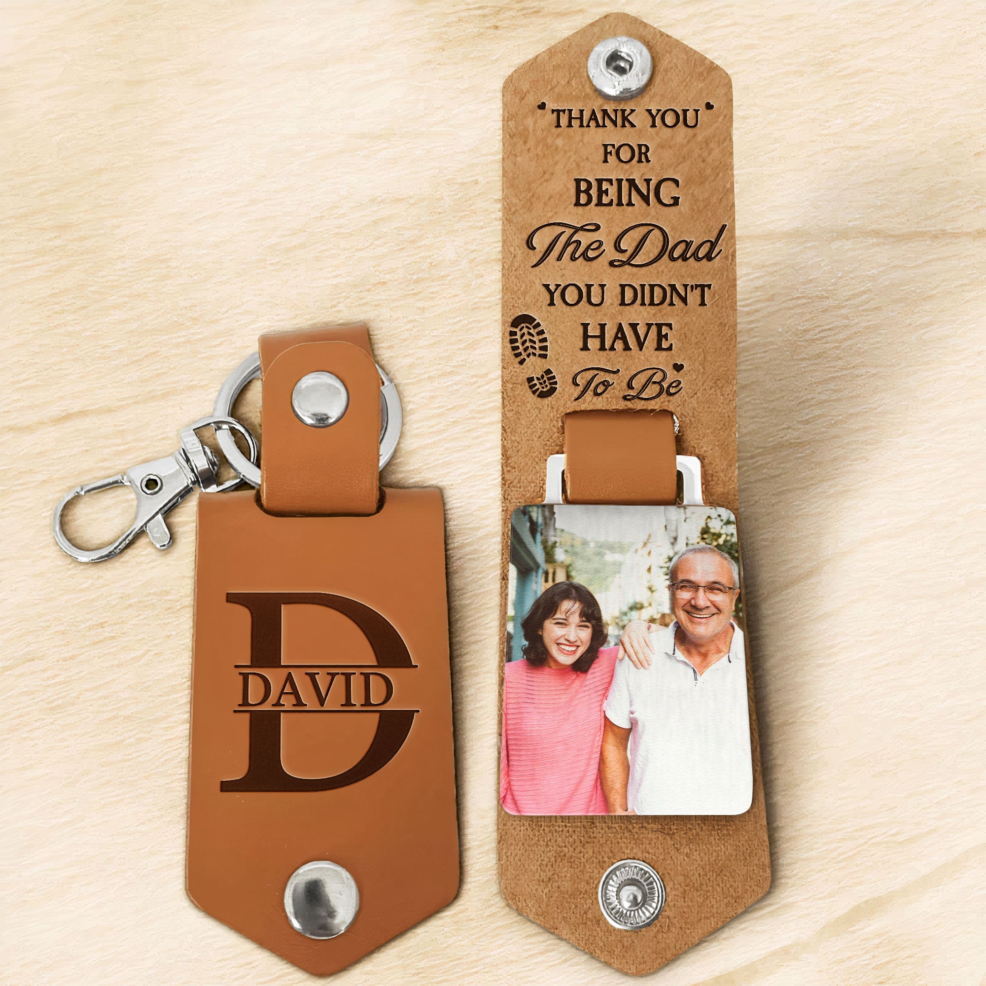 Thank You For Being The Dad You Didnt Have To Be Personalized Leather Photo Keychain_3